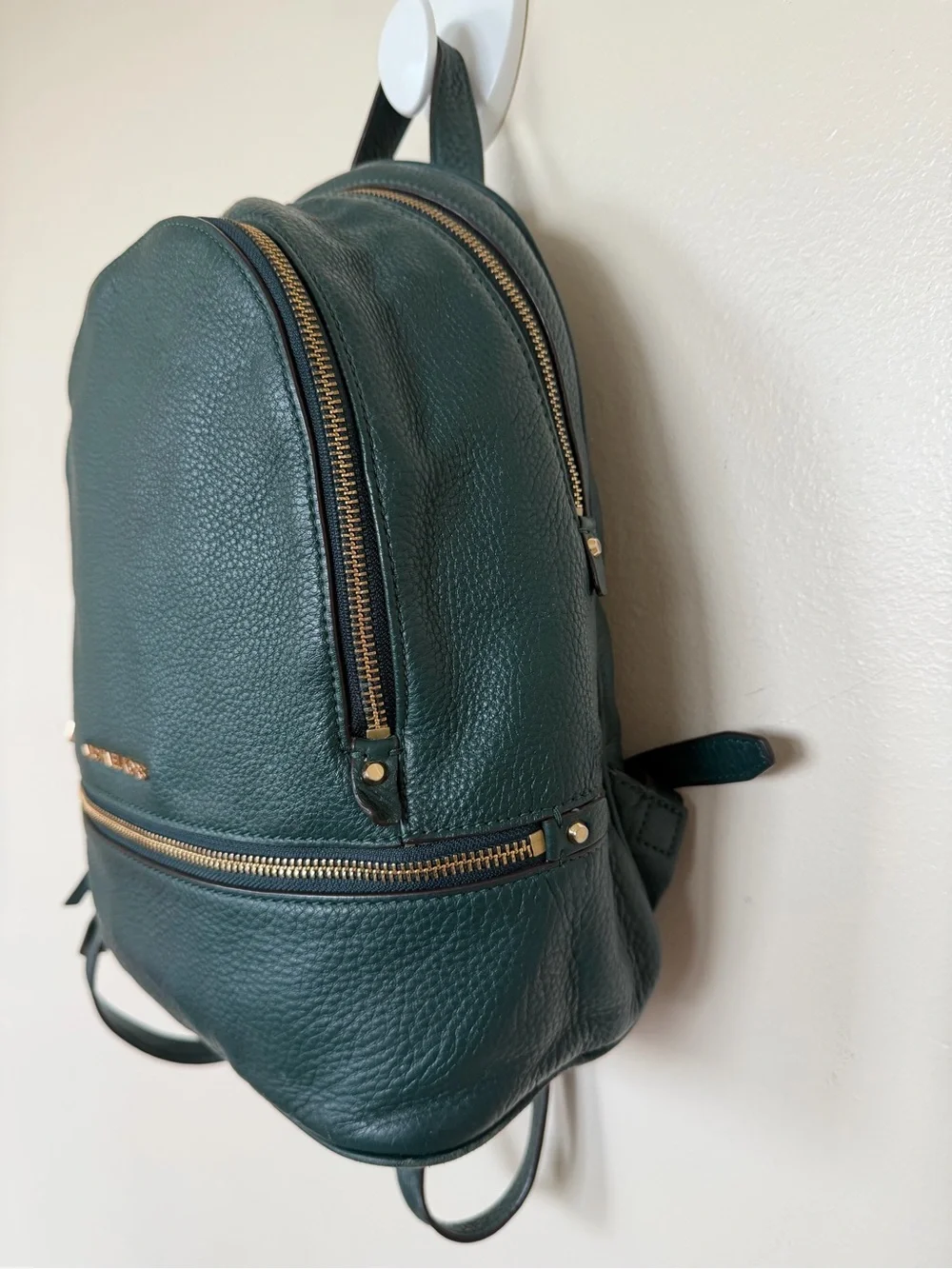 MICHAEL KORS Green Pebbled Leather Backpack Gold Hardware Zipper Inner Pocket